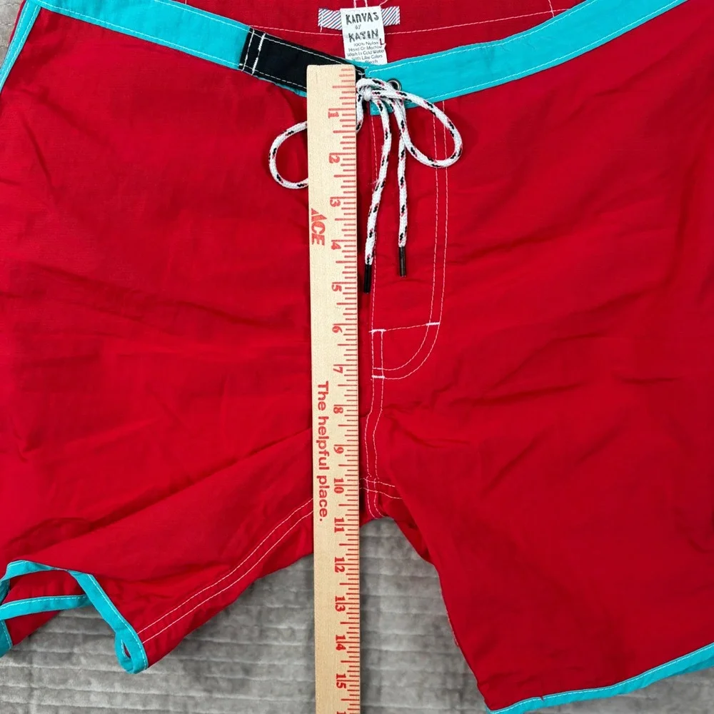 Kanvas by Katin Mens Red Turquoise Nylon Custom Surf Trunks Board Shorts Size 32